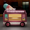 Pink Ice Cream Truck With Large Ice Cream Cone On Top And Windows