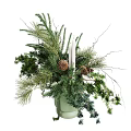 Festive Green Vase Arrangement With Pine Branches Pine Cones Twigs And Candle