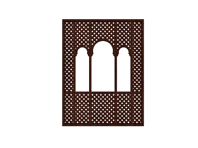 Classic Style Brown Fence Featuring Perforated Dot Pattern And Three Arched Openings 3d model