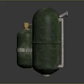 Green Industrial Gas Cylinders With Yellow Valve And Metal Straps For Storage