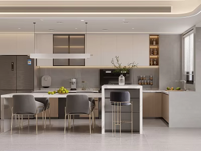 Modern Dining Room Interior Design With Dining Table Chairs And Pendant Lighting 3d model
