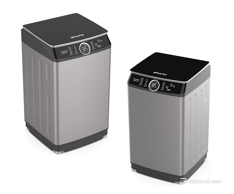 Modern Silver and Black Washing Machines with Control Panel and Knobs 3d model 