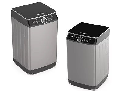 Modern Silver and Black Washing Machines with Control Panel and Knobs 3d model