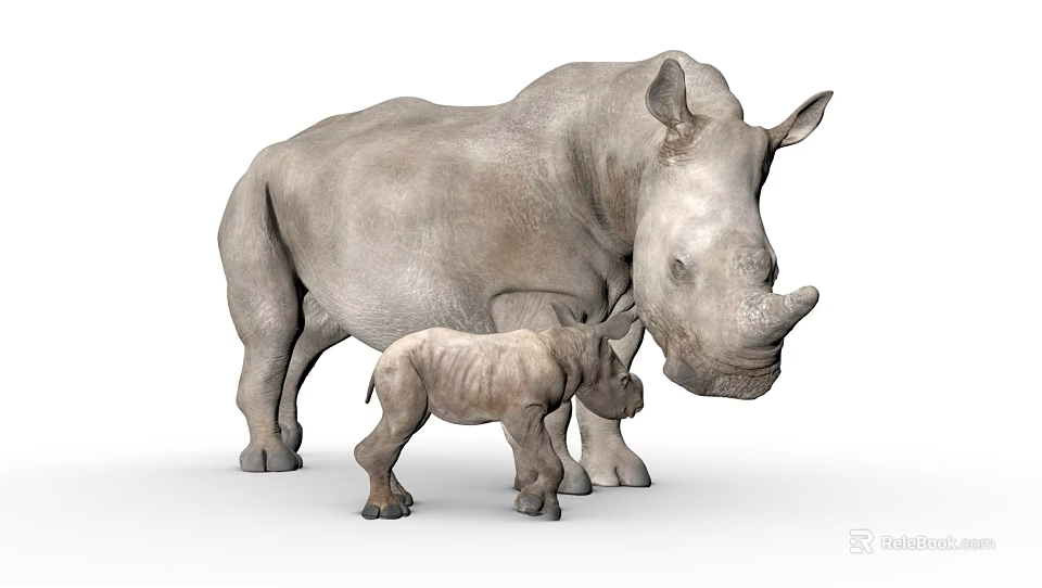 Adult Reptile With Baby Offspring Standing Together On White Background 3d model 