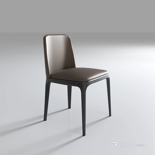Modern Brown Leather Dining Chair With Black Metal Legs And Minimalist Design 3d model 