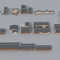 Various Ancient Architecture Models Featuring Traditional Roof Structures And Building Components 3d model