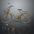 Yellow Vintage Bicycle With Front Metal Basket Rear Rack And Retro Accessories