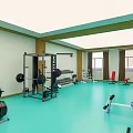 Spacious Fitness Gym With Barbells Dumbbells Weight Rack Windows And Green Floor