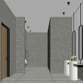 Hotel Bathroom Interior Design With Gray Terrazzo Walls Vanity And Modern Lighting