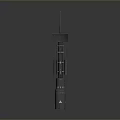 Tall Black Communication Tower With Antenna And Equipment On Gray Background