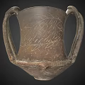 Handcrafted Brown Clay Ceramic Vessel With Two Handles And Carved Fish Design