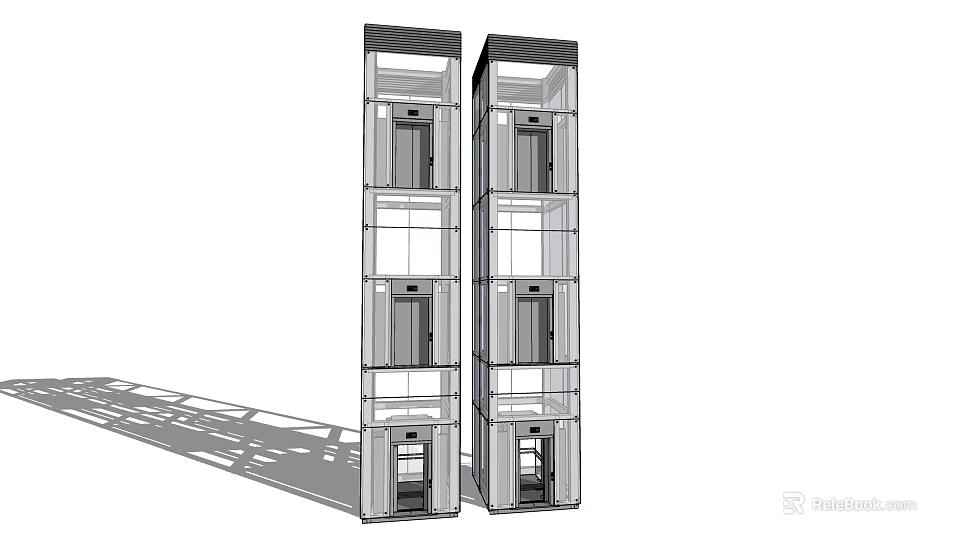 Modern Elevator System For High Rise Building With Glass Panels And Multiple Floor Doors 3d model 