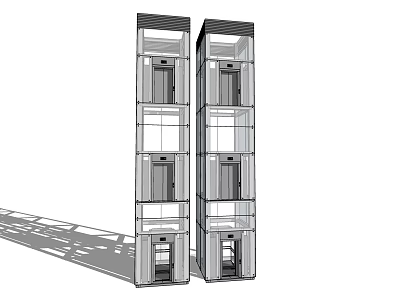 Modern Elevator System For High Rise Building With Glass Panels And Multiple Floor Doors 3d model