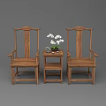 Traditional Chinese Wooden Tea Table and Chairs with Small Table Flowers and Teacup