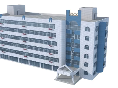 Modern Multi Storey Office Building With Blue And White Exterior Featuring Large Glass Windows 3d model