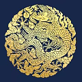 Golden Circular Dragon Carving With Intricate Cloud Patterns On Dark Blue Background 3d model