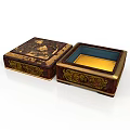 Decorative Storage Box With Ornate Carved Patterns Gold Accents And Blue Yellow Interior