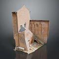 Ancient Brick Building Model Featuring Tower Arches Damaged Section And Stairs