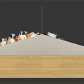 Showcase Shelf With Wooden Base Gray Top Black Signage And Assorted Desserts Clear Bottled Drinks