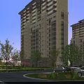 Modern High Rise Residential Building With Trees Greenery And Parked Cars
