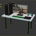 Gaming Desk Setup With Computer Tower Monitor Game Screen Keyboard Mouse Pad And Dumbbell