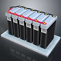 Battery Pack With Multiple Black Cells Red Cables Yellow Terminals On Gray Base 3d model