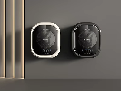 Modern Wall Mounted Washing Machines With Digital Display In Black And White 3d model