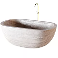 Modern Freestanding Marble Bathtub With Natural Veins And Gold Faucet Design