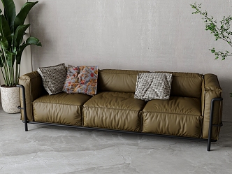 Nordic leather three-seat sofa 3d model