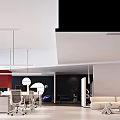 Modern Office Corridor With White Walls Gray Floor Red Sphere Green Plants And Recessed Lighting
