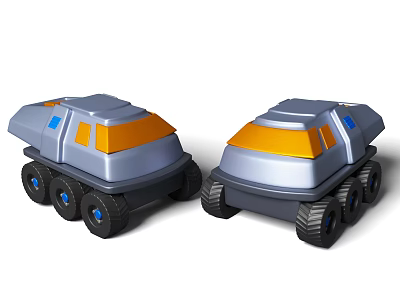 Sci Fi Toy Vehicles Featuring Gray Orange Blue Exterior And Black Wheels 3d model