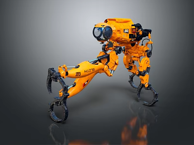 Intelligent Orange Robotic Machine With Mechanical Arms Legs And Sensors For Industrial Tasks 3d model