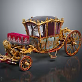 Ornate Vintage Carriage With Gold Decorations And Red Upholstered Seats