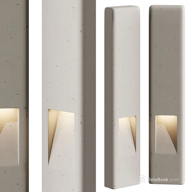 Modern Decorative Textured Concrete Columns With Geometric Light Cutouts And Warm Illumination 3d model 