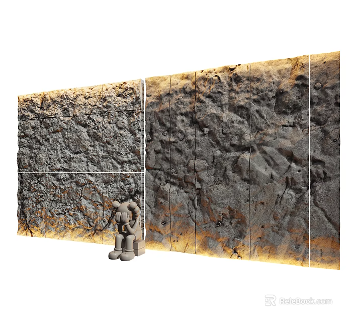 Textured Stone Background Wall With Panel Design And Decorative Sculpture Accent 3d model