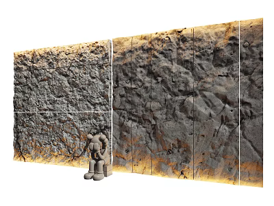 Textured Stone Background Wall With Panel Design And Decorative Sculpture Accent 3d model