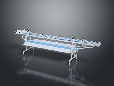 Industrial Conveyor Equipment With Long Blue Belt And Metal Support Legs 3d model