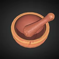 Ceramic Mortar and Pestle with Terracotta Crackled Texture and Wooden Pestle Inside
