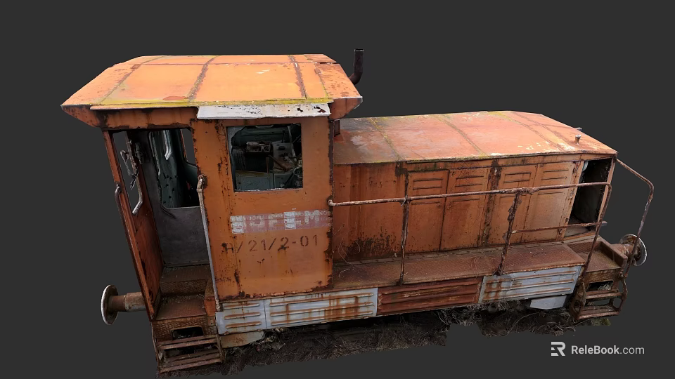 Rusty Old Orange Train Cab with Weathered Exterior and Abandoned Look 3d model