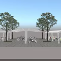 White Canopy Structure for Motorcycle Parking with Trees and Open Area 3d model