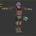 Game Movie Character In Futuristic Protective Suit With Helmet Goggles Knee Pads Boots And Gun
