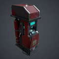 3D Rendered Red Gray Fuel Dispenser With Green Display And Control Panel