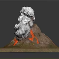 Erupting Volcano Model With White Smoke Red Lava And Square Platform