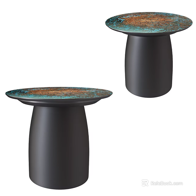 Round Side Tables With Copper Rusted Finish Top And Black Cylindrical Base For Modern Home 3d model 