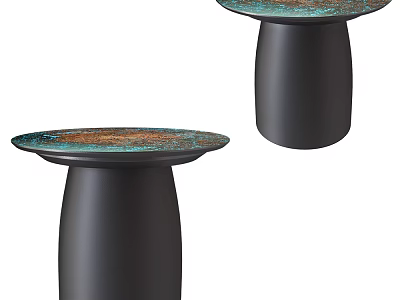 Round Side Tables With Copper Rusted Finish Top And Black Cylindrical Base For Modern Home 3d model