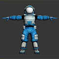 Blue And Silver Astronaut In Spacesuit With Arms Outstretched Standing