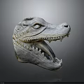 Lifelike Stone Crocodile Head Sculpture Displaying Open Mouth Sharp Teeth And Intricate Carvings
