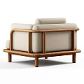 Comfortable Modern Single Sofa With Light Beige Fabric And Wooden Frame Design