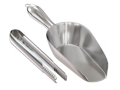 Metal Utensil Set Including Ice Scoop and Food Tongs with Smooth Stainless Steel Surface 3d model