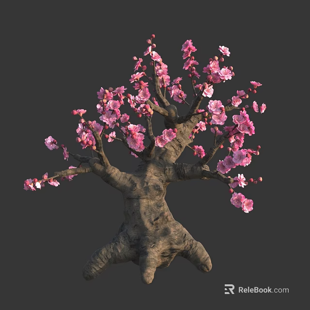 Beautiful Flowering Tree With Pink Blossoms And Thick Twisted Trunk 3d model 